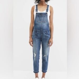 INDIGO blue maternity overalls distressed fringe size XS